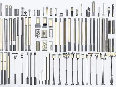 Outdoor Lights With Assorted Modern Styles And Different Height Lamp Posts 3d model