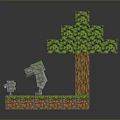 Minecraft Style Pixel Landscape With Large Tree Stone Structure And Sheep On Green Grass 3d model