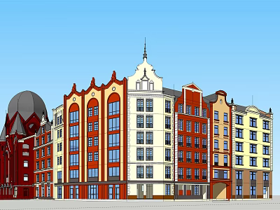 European commercial street 3d model