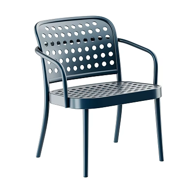 Dark Blue Metal Frame Armchair With Perforated Circular Holes And Curved Armrests 3d model