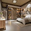 Natural Style Hotel Guest Room With Wooden Wardrobe Decorative Painting And Cozy Bed