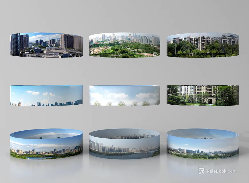 Circular Panoramic Views Collection Showcasing City Green Spaces and Architectural Scenes 3d model 