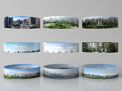 Circular Panoramic Views Collection Showcasing City Green Spaces and Architectural Scenes 3d model