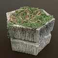 Green Plants and Moss Growing in Hexagonal Stacked Stone Planter with Textured Surface 3d model