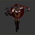 Fantasy Character And Creature With Curly Hair Red Black Outfit And Flower Wreath Hoop