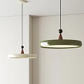 Hanging Modern Green And White Pendant Lights With Wooden Round Shade Design