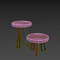 Two Dark Brown Three Legged Minimalist Design Stools On Light Background 3d model