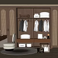 Luxury Walk in Closet Featuring Wooden Cabinets Hanging Clothes Folded Garments And Dressing Table