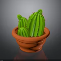 Green Cactus Plant in Orange Pot with Red Spines on Dark Background