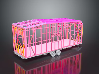 Pink And Orange Metal Trailer Frame Structure With Wheels Equipment 3d model