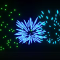 Vibrant Green and Blue Fireworks Bursting in Dark Night Sky