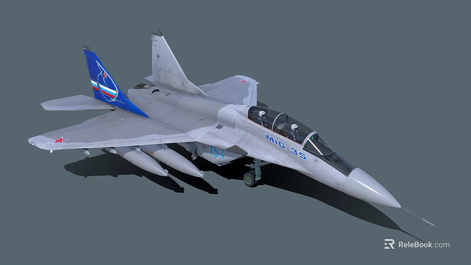 Gray Military Fighter Jet With Blue Tail Fin Cockpit And Missiles 3d model 