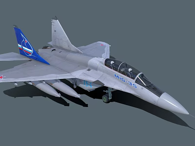 Gray Military Fighter Jet With Blue Tail Fin Cockpit And Missiles 3d model