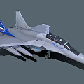 Gray Military Fighter Jet With Blue Tail Fin Cockpit And Missiles