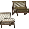 Modern Leisure Chairs With Wooden Frame Striped Cushion And Rattan Backrest