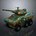 Modern Six Wheeled Tank With Green Orange Camouflage Turret And Gun Barrel