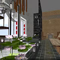 Natural Restaurant Interior With Lotus Flowers Lily Pads Water Feature And Wooden Benches