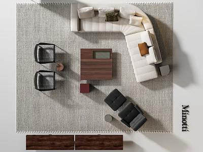 Modern Curved Sectional Sofa And Wooden Coffee Table Combination For Elegant Minimalist Living Room 3d model