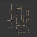 Wooden Scene Components With Various Length Sticks And Small Green Elements