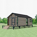 Wooden Cabin Guest House In Forest With Large Windows And Wooden Deck