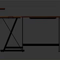 Modern Wooden Curved Computer Desk with Black Metal Frame for Electronic Devices Workstation