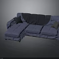 Blue L Shaped Fabric Sofa With Throw Pillows And Blanket For Living Room