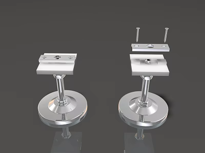 Stainless Steel Structural Components with Circular Base Cylindrical Post Top Plate and Mounting Screws 3d model