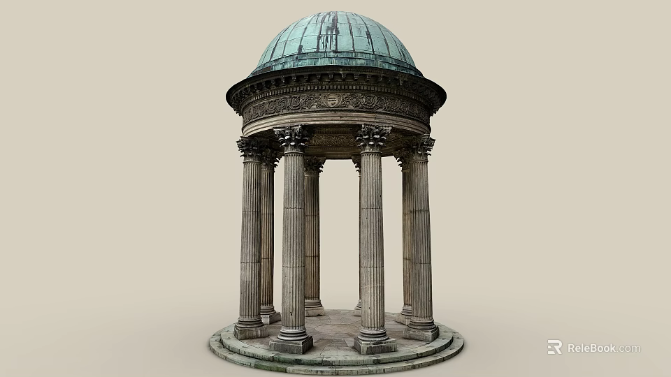 Elegant Classical Garden Ornament With Green Copper Dome And Stone Columns 3d model 