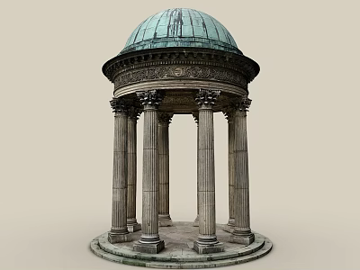 Elegant Classical Garden Ornament With Green Copper Dome And Stone Columns 3d model