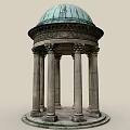 Elegant Classical Garden Ornament With Green Copper Dome And Stone Columns