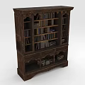 Antique Solid Wood Bookcase Featuring Ornate Carvings And Shelves Filled With Books