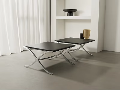 Two Modern Black Stools With Silver Metal Frame In Sleek Contemporary Room 3d model
