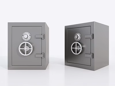 Two Gray Safety Boxes With Metal Doors And Round Locks For Secure Storage 3d model