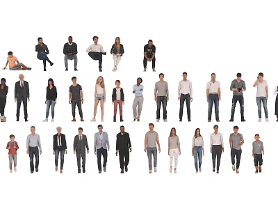 Group of Diverse People in Various Poses and Different Clothing Styles 3d model