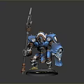 Detailed Fantasy Warrior Figurine In Blue Armor With Spear And Shield