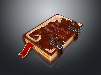 Vintage Leather Decorative Book With Metallic Clasps Red Ribbon Bookmark For Home Decor 3d model