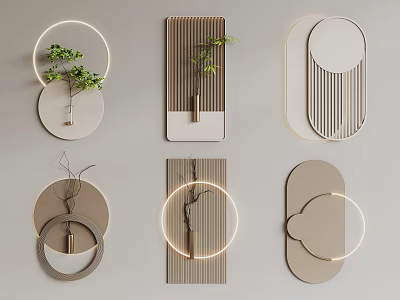 Modern Minimalist Wall Decor With Plants Geometric Designs And Lighting 3d model