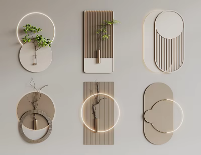 Modern Minimalist Wall Decor With Plants Geometric Designs And Lighting 3d model