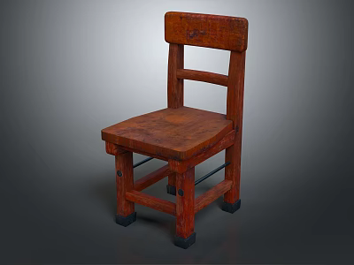Reddish Brown Wooden Leisure Chair With Simple Backrest Natural Wood Grain And Black Foot Pads 3d model