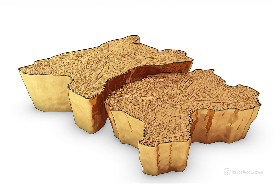 Natural Tree Stump Shaped Coffee Table With Solid Wood Annual Ring Texture 3d model
