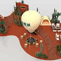 Cacti Plant Combination in Desert Themed Display Area With Wooden Pathway And Natural Elements