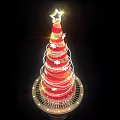 Red Arbor Decorated With Spiral Light Strings White Stars Shining Top Star And Bottom LOGO