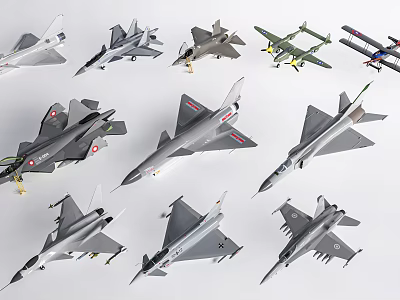 Various Detailed Fighter Jet Models Displayed With Different Military Aircraft Designs 3d model