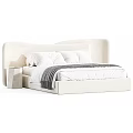 Modern Double Bed With Curved Headboard Light Frame White Sheets Pillows Gray Blanket And Nightstand 3d model