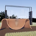 Modern Pergola With Metal Frame And Curved Structure On Wooden Platform In Grassland