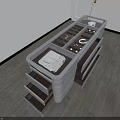Modern Kitchen Island With Drawers And Cloth On Sleek Counter Surface