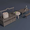 Rustic Wooden Furniture Collection With Shelf Unit Round Table And Bench