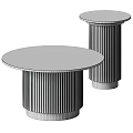 Two Modern Minimalist Coffee Tables With Round Top Fluted Base And Marble Surface 3d model