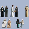 Group of Middle Eastern People in Traditional Attire Standing and Sitting in Various Poses