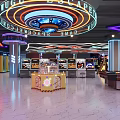 Vibrant Arcade Amusement Area With Neon Lights Gaming Machines Graffiti Signage And Shiny Floor